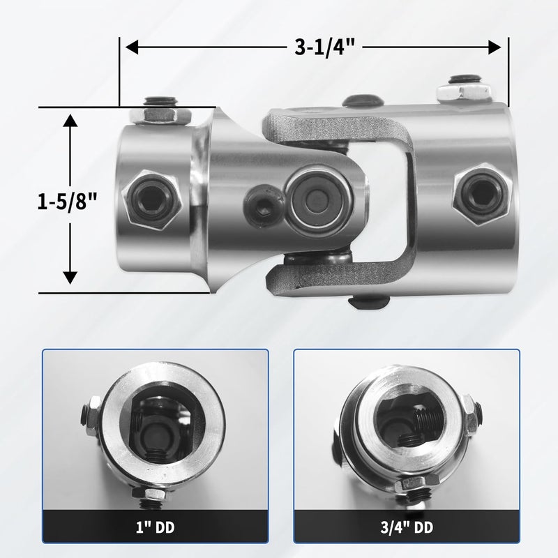 RABROPAR Store Steering U Joint 1" DD X 3/4" DD Single Steering Shaft U Joint Coupler Chrome Universal Coupling - Image 2